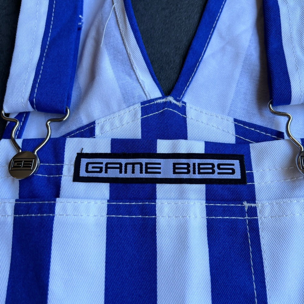 Game Bibs Blue and White Striped Unisex Overalls